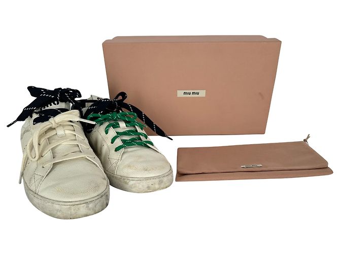 Sneakers basse Miu Miu Deco in pelle di vitello bianca - vista 11