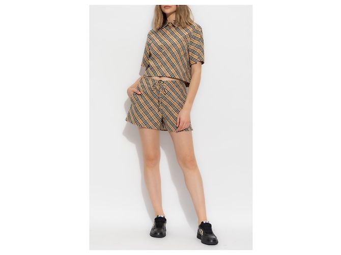 Shorts Burberry de algodão padrão check bege - vista 2