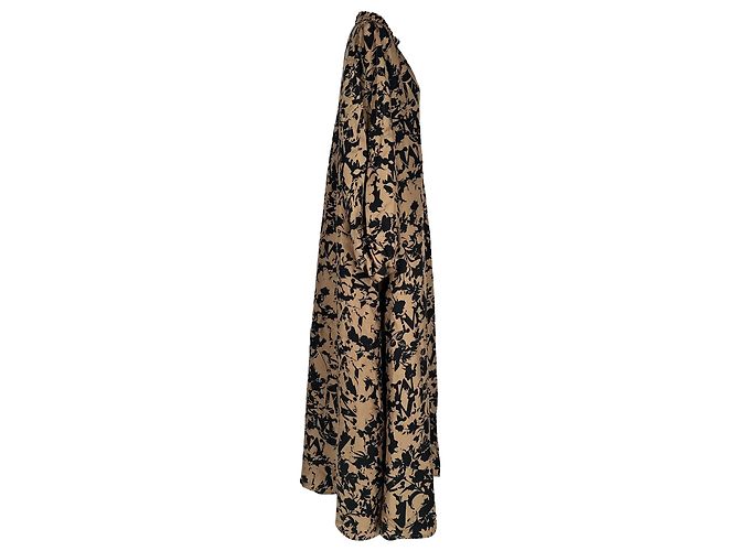 Vestido maxi de manga comprida estampado Max Mara em seda bege - vista 2