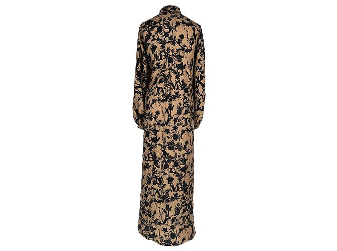 Vestido maxi de manga comprida estampado Max Mara em seda bege - vista 3