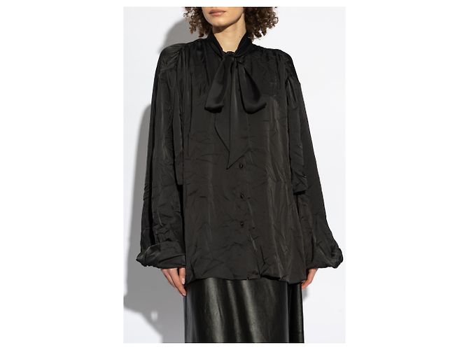 Balenciaga Tie-Neck Hemd Schwarz Polyester - Ansicht 3