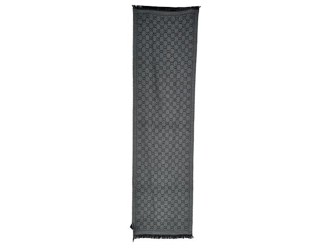 Sciarpa Gucci GG Jacquard con frange in lana grigia - vista 2