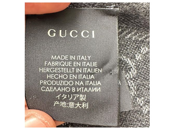 Sciarpa Gucci GG Jacquard con frange in lana grigia - vista 3