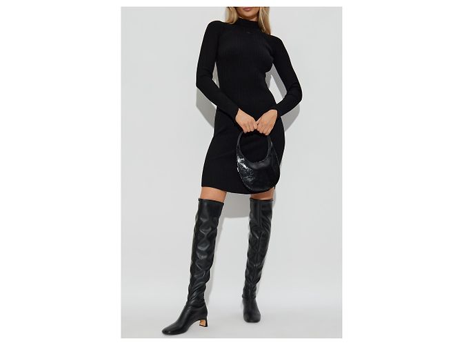 Courreges Rippstrick Mini Kleid Schwarz - Ansicht 2