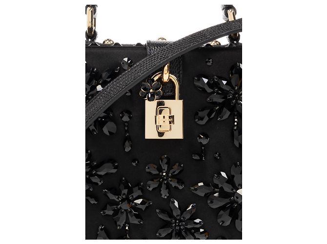 Dolce & Gabbana Borsa a tracolla in raso e pelle nera - vista 3