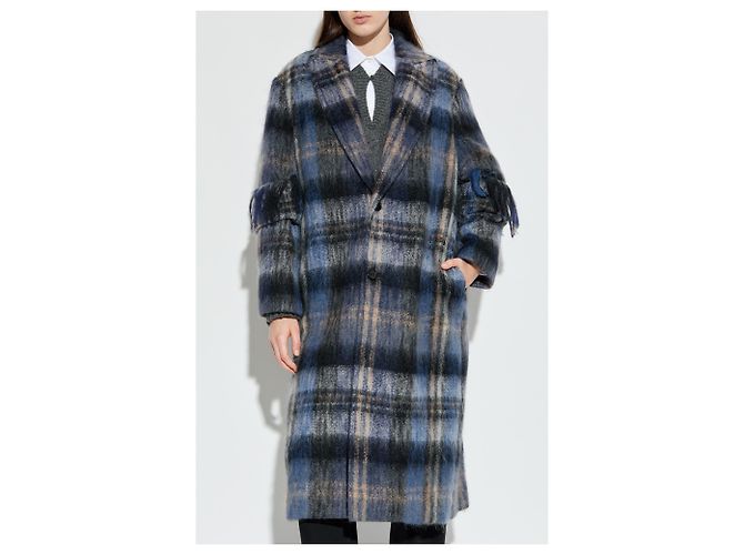 Loewe Blue Check Wool and Mohair Coat - view 3