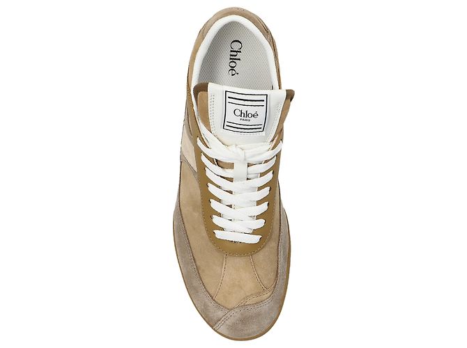 Sneakers Chloé Kick in pelle beige e marrone - vista 3