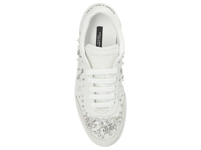 Dolce & Gabbana Sneakers in pelle bianca e cristalli - vista 3