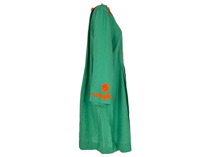 Vestido midi de lino verde con ribete de encaje Gucci - vista 2