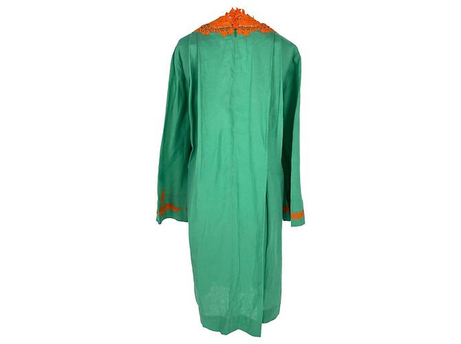 Vestido midi de lino verde con ribete de encaje Gucci - vista 3