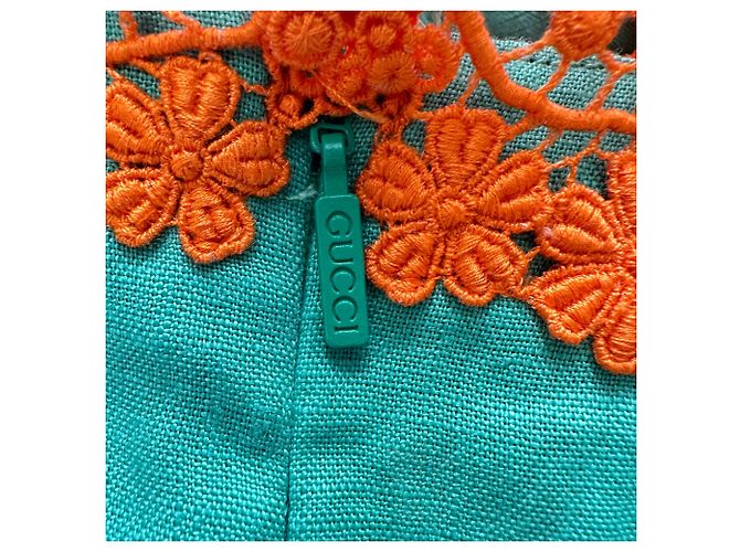 Vestido midi de lino verde con ribete de encaje Gucci - vista 4