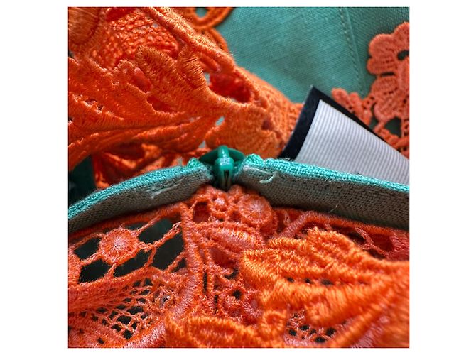Vestido midi de lino verde con ribete de encaje Gucci - vista 5