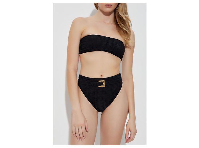 Costume da bagno due pezzi Balmain nero monogramma - vista 3