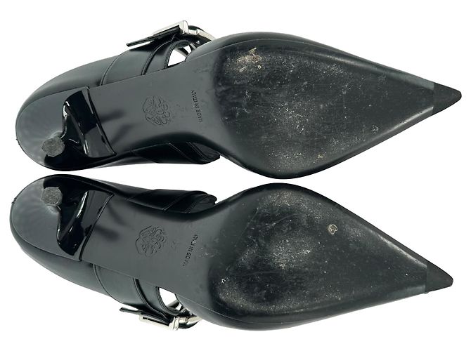 Mules Alexander McQueen Punk Buckle in pelle nera - vista 12