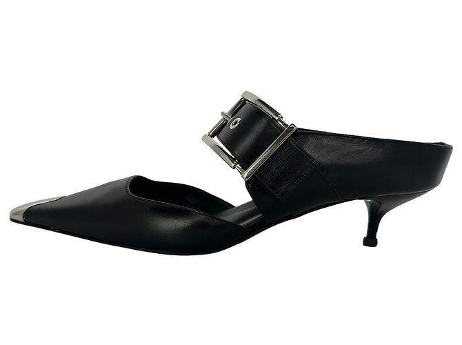 Mules Alexander McQueen Punk Buckle in pelle nera - vista 7