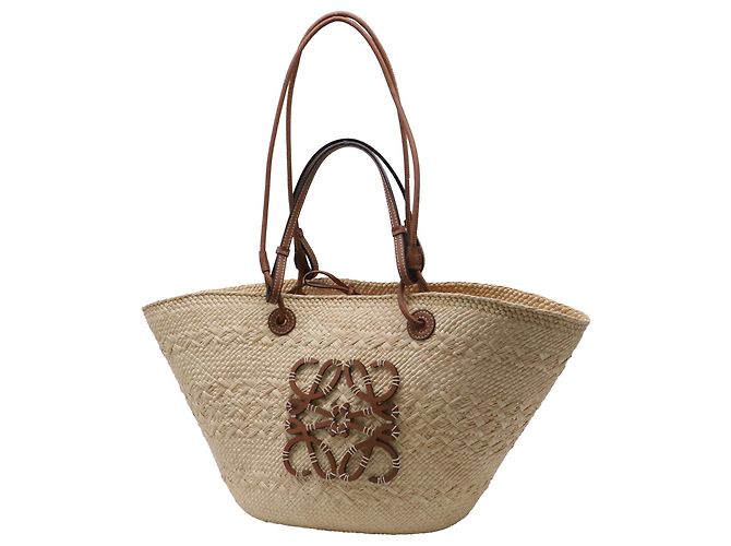 Borsa Tote Loewe Medium Anagram Basket in rafia beige - vista 2