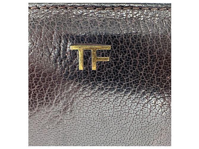 Portafoglio con zip logo Tom Ford in pelle marrone - vista 2