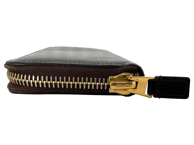 Portafoglio con zip logo Tom Ford in pelle marrone - vista 4