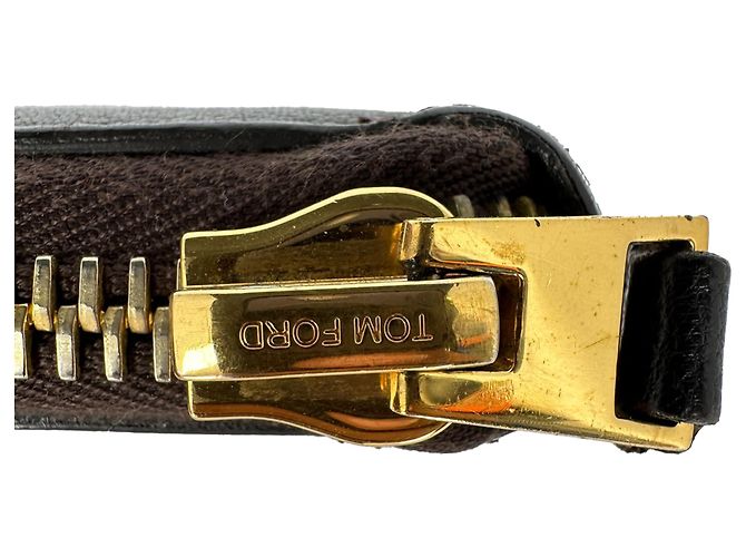 Portafoglio con zip logo Tom Ford in pelle marrone - vista 8