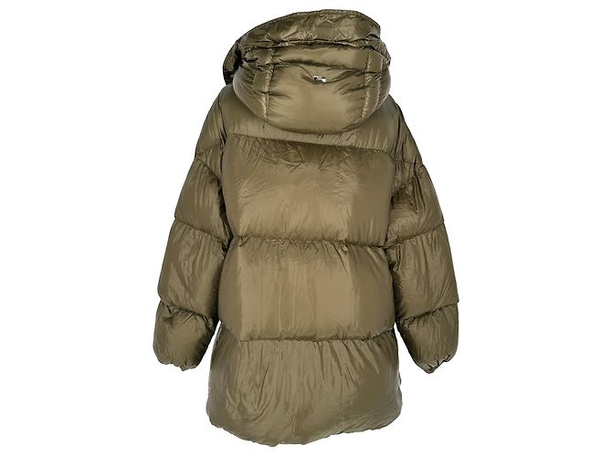 Herno Zip-Up Hooded Down Jacket in Olive Polyamide - view 3