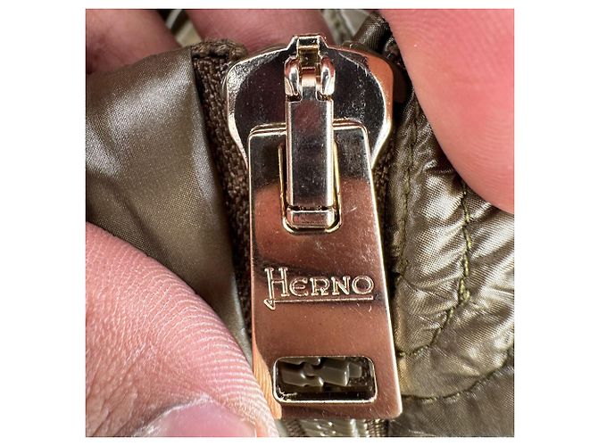 Herno Zip-Up Hooded Down Jacket in Olive Polyamide - view 8