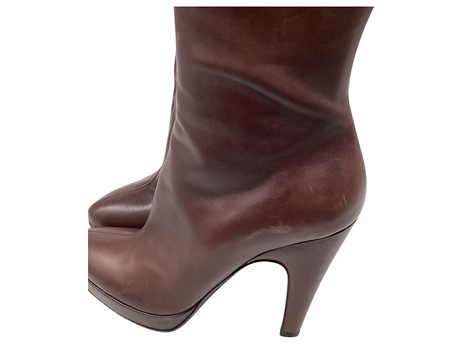 Prada Platform Knee-High Boots in Brown Leather - view 11