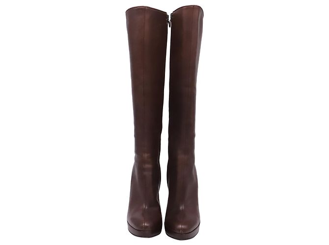 Prada Platform Knee-High Boots in Brown Leather - view 2
