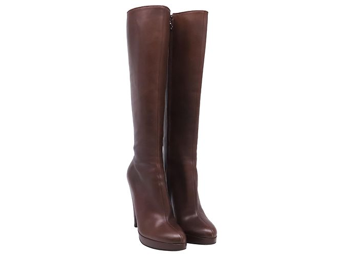 Prada Platform Knee-High Boots in Brown Leather - view 3