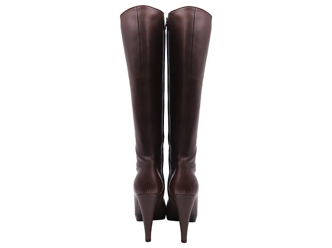 Prada Platform Knee-High Boots in Brown Leather - view 5
