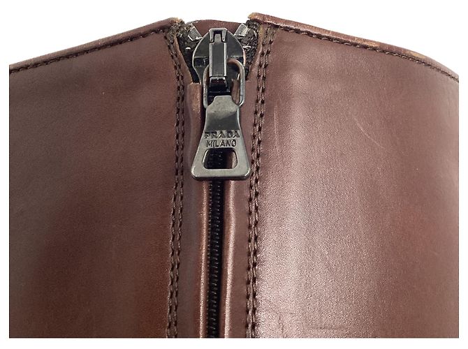 Prada Platform Knee-High Boots in Brown Leather - view 7