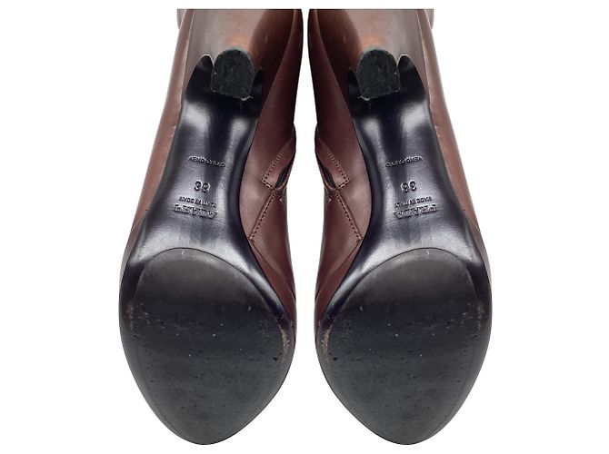 Prada Platform Knee-High Boots in Brown Leather - view 9