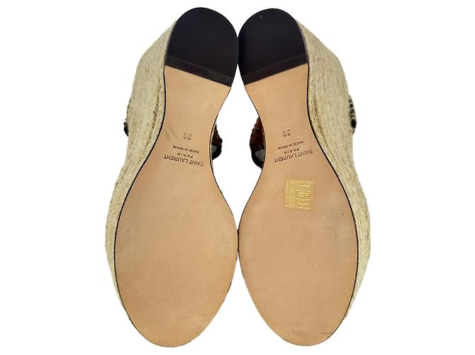 Autre Marque Sandali espadrillas wedge con borchie Saint Laurent in pelle marrone - vista 12