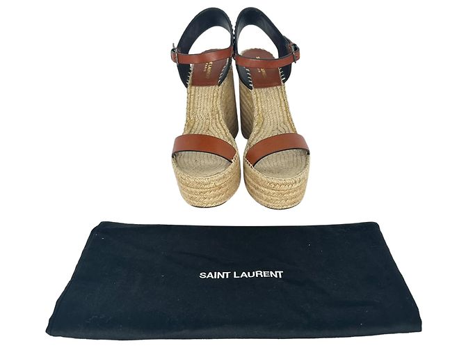 Autre Marque Sandali espadrillas wedge con borchie Saint Laurent in pelle marrone - vista 14