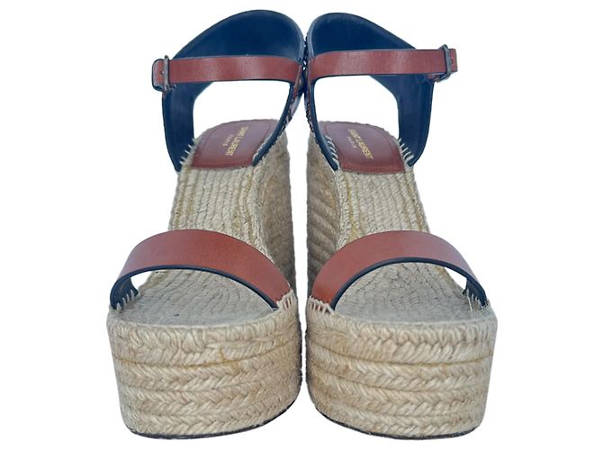 Autre Marque Sandali espadrillas wedge con borchie Saint Laurent in pelle marrone - vista 2
