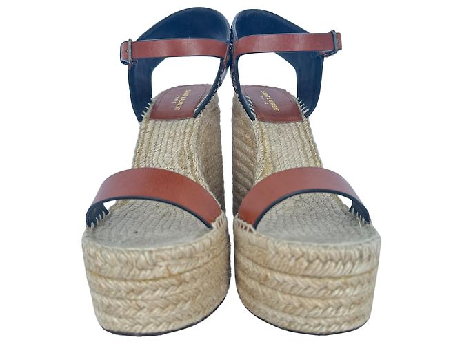 Autre Marque Sandali espadrillas wedge con borchie Saint Laurent in pelle marrone - vista 3