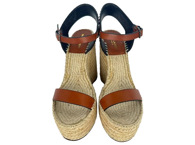 Autre Marque Sandali espadrillas wedge con borchie Saint Laurent in pelle marrone - vista 4