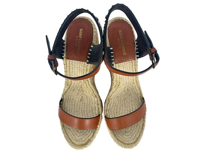 Autre Marque Sandali espadrillas wedge con borchie Saint Laurent in pelle marrone - vista 5
