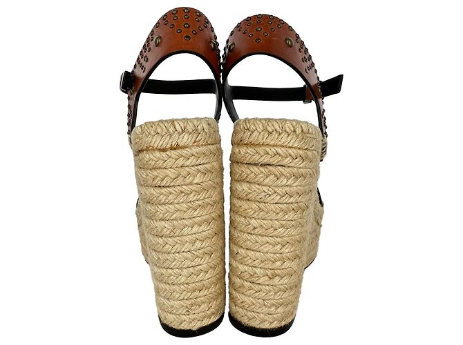 Autre Marque Sandali espadrillas wedge con borchie Saint Laurent in pelle marrone - vista 7