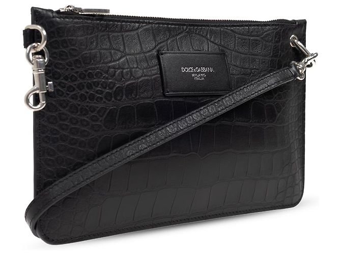 Borsa a tracolla Dolce & Gabbana in pelle nera effetto coccodrillo - vista 2