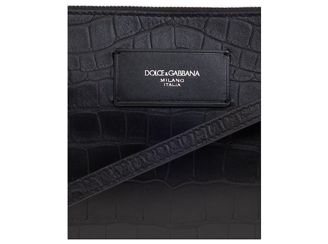 Borsa a tracolla Dolce & Gabbana in pelle nera effetto coccodrillo - vista 4