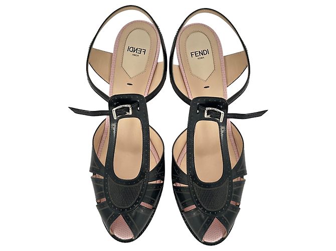 Fendi Peep-Toe T-Strap Pumps aus schwarzem Leder - Ansicht 4