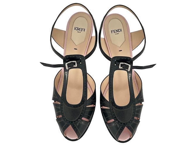 Fendi Peep-Toe T-Strap Pumps aus schwarzem Leder - Ansicht 5