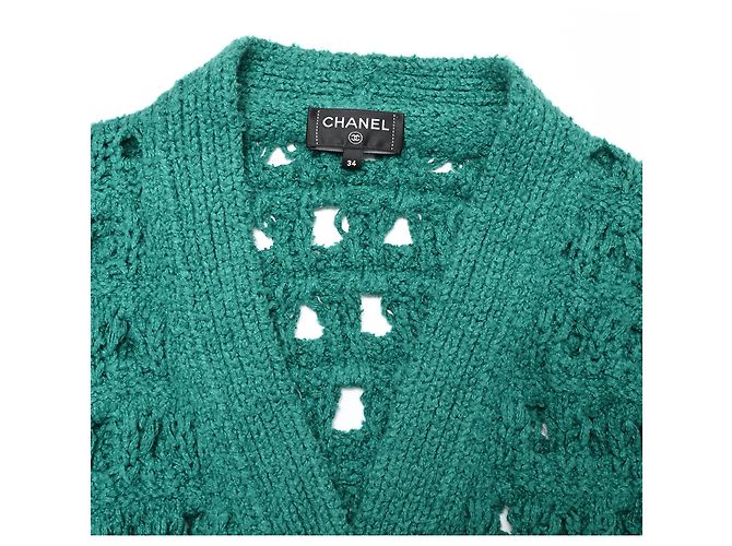 Cárdigan de punto tejido Chanel en algodón verde - vista 4