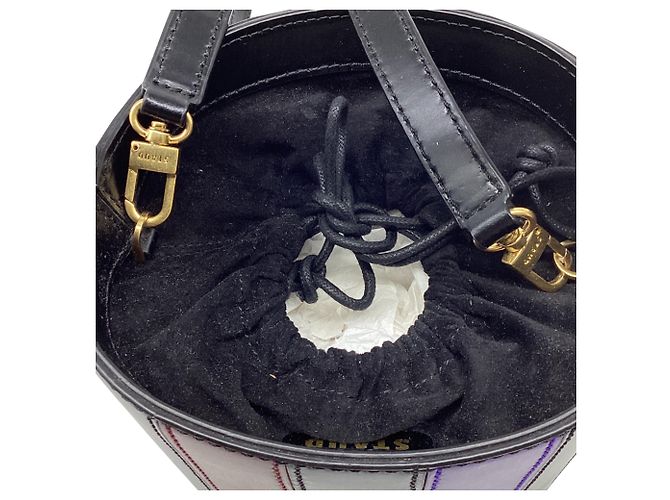Borsa a secchiello Staud Striped Bissett in pelle nera - vista 11