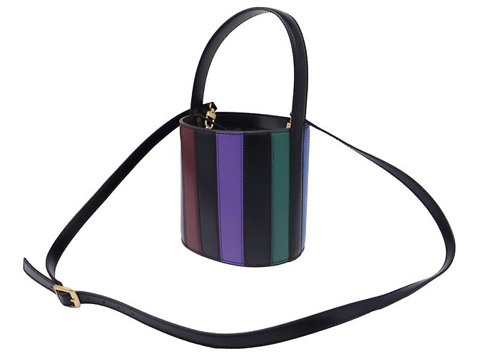 Borsa a secchiello Staud Striped Bissett in pelle nera - vista 2