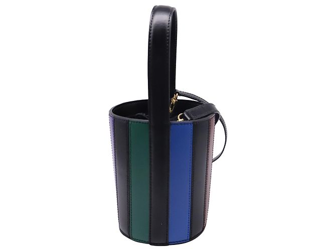 Borsa a secchiello Staud Striped Bissett in pelle nera - vista 3