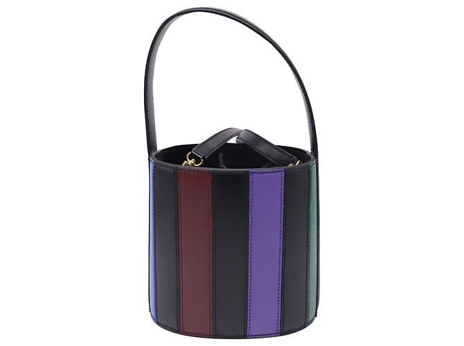 Borsa a secchiello Staud Striped Bissett in pelle nera - vista 4