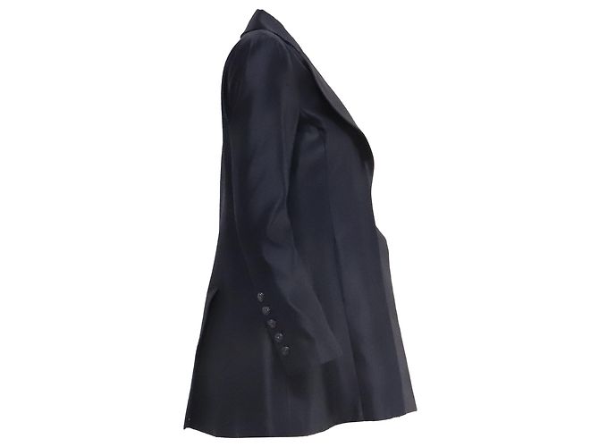 Chaqueta larga texturizada Chanel en algodón azul marino - vista 3