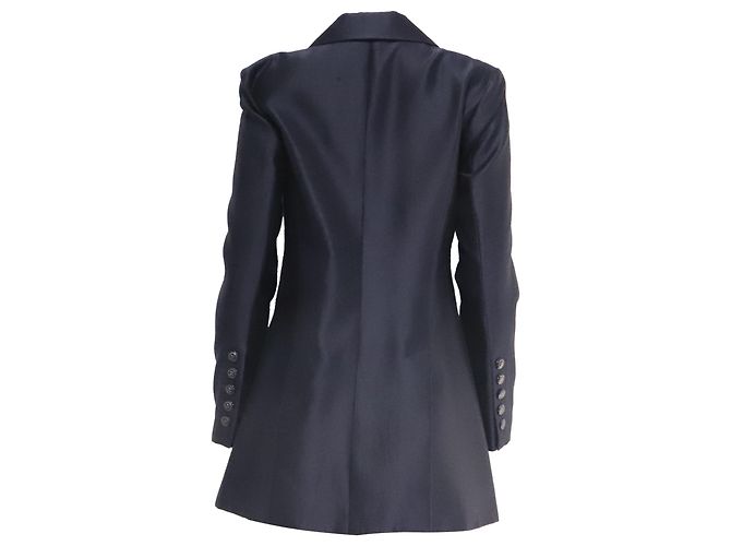 Chaqueta larga texturizada Chanel en algodón azul marino - vista 4