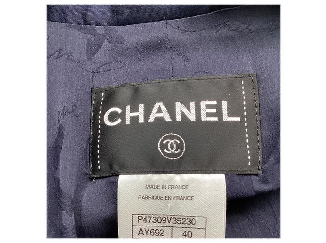 Chaqueta larga texturizada Chanel en algodón azul marino - vista 9